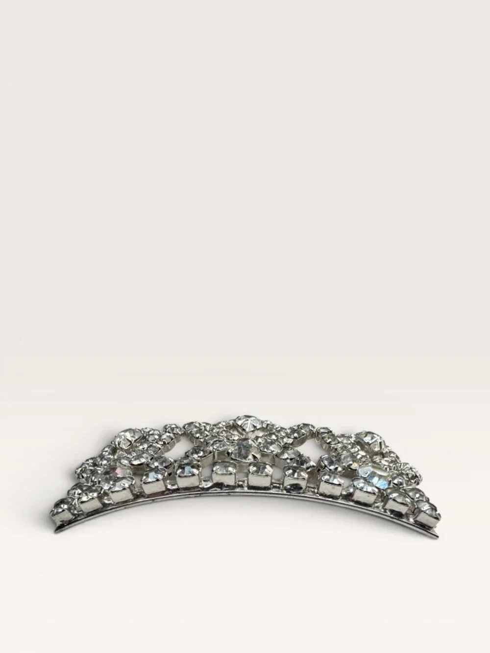 1950s Clear Crystal Crown Brooch Silver Tone Tiara Royal Vintage